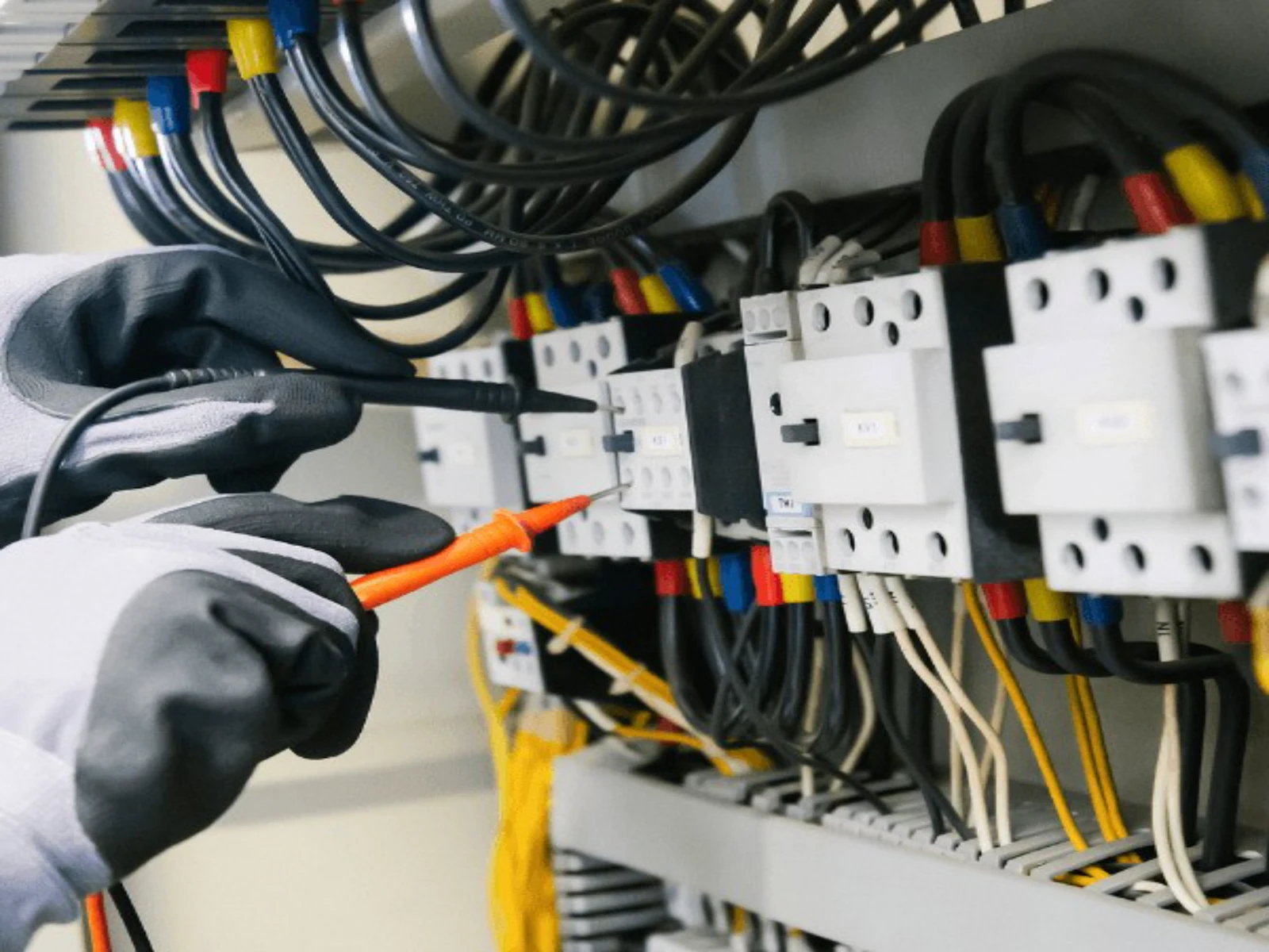 Installateur controleert de groepenkast voor een nieuwe aansluiting